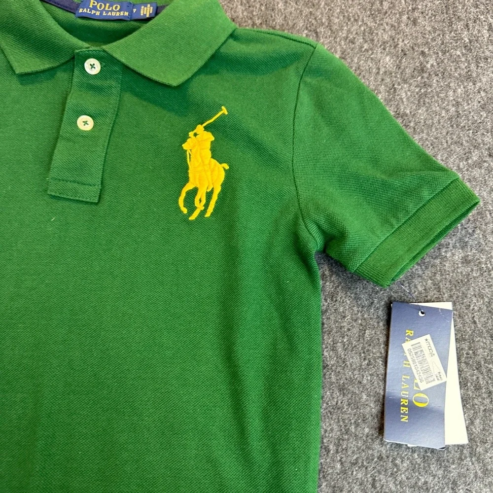 NEW Polo Ralph Lauren Boys Big Pony Cotton Mesh Polo Shirt Green Yellow 3 Size 7 - Picture 5 of 13